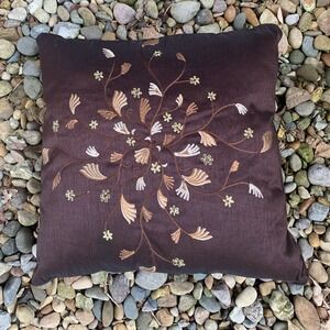 Stratford Home Embroidered Accent Pillow Brown Floral Botanical‎